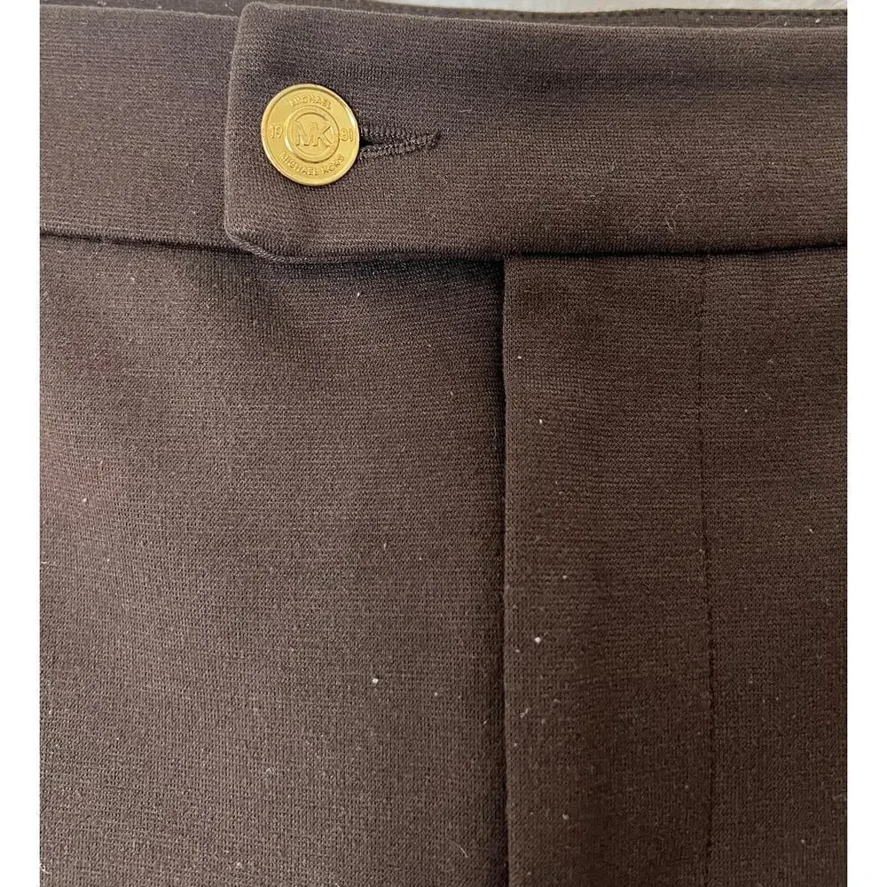Michael Kors Pants Womens Sz 14 Brown Stretch Ponte Knit Skinny Ankle Logo